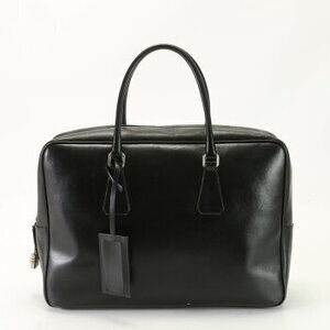 Prada Triangle Logo Leather Business Bag Briefcase Tote Black